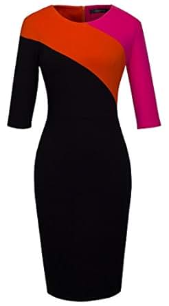 homeyee business bodycon patchwork sleeve dress elegant pencil dresses half