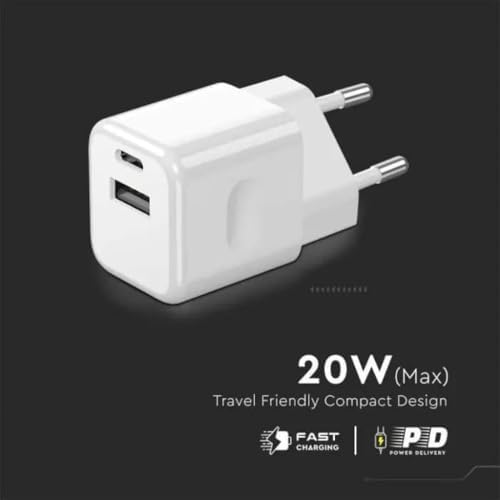 Cargador Rápido 20W USB-C para iPhone Samsung - Mini Cargador Ultra Rápido para Smartphone - Doble Puerto USB Type C y USB A para iPhone 11/12 / 13/14 / Pro/MAX y S21 / S22