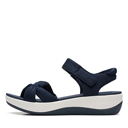 Clarks Women's Arla Shore Flat Sandal, Navy Textile, 10 Medium US