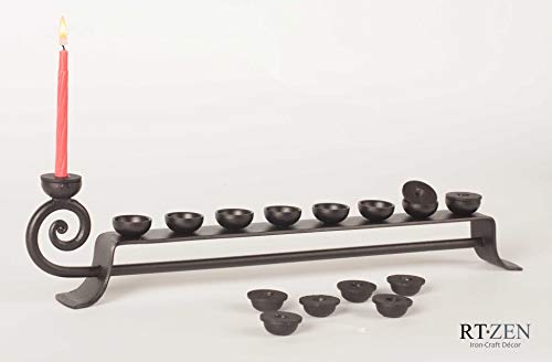 RTZEN Judaica - Wrought Iron Hanukkah Menorah, Handmade, 9 Cups, Israel Décor, for All 8 Nights of Chanukah,(Black) - Thumbnail 6