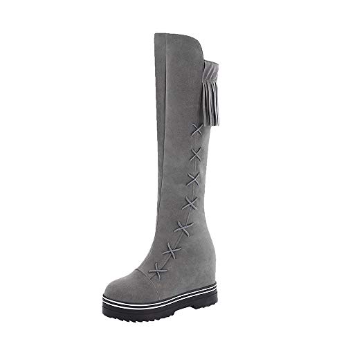 Christmas Clearence Women's Shoes KpopBaby Leisure Round Toe Tassel Platform Zip Scrub Long Tube Martin Boots