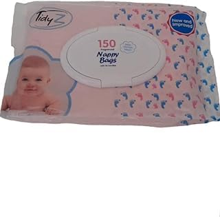 Tidyz All-in-One Nappy Bags 150 Pack with Clip Close Lid – Disposable Baby Diaper Disposal Bags, Odour Control, Easy Dispensing, Hygienic Waste Bags