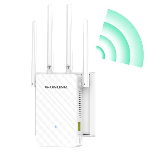 WONLINK WiFi Amplifier, WLAN Repeater 1200 Mbps Dual Band with 4 Antennas and Ethernet Port, Supports WPS & MU-MIMO, 3 Operating Modes Repeater Router AP, with Signal Display, Ideal for Home and