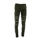 Kayden K - Men's Front Knee Zip Rips Jean - Light Olive