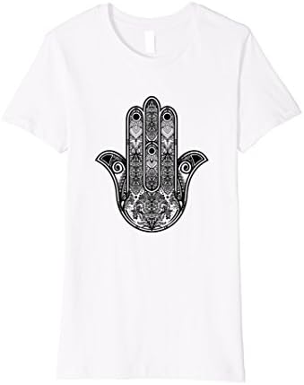 Womens Spiritual T-Shirt: Hamsa Hand  Amulet &amp; Henna Black XL White