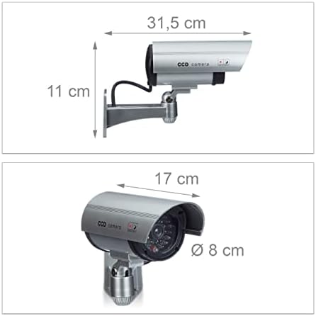 10020576 Fausse caméra de surveillance intérieur extérieur caméra factice lampe LED murale sécurité cambrioleur voleur, grise