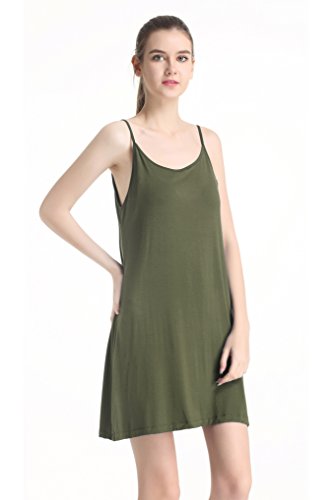 Cherislpy Women Nightgowns Spaghetti Strap Solid Nighties Sleeveless Sleepwear Dress (Green,L) - Thumbnail 3