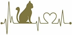 CAT Feline Kitty Heart Beat Lifeline LOVE Vinyl Decal Window Sticker for Cars, Trucks, Windows, Walls, Laptops, and other stuff. (Gold)