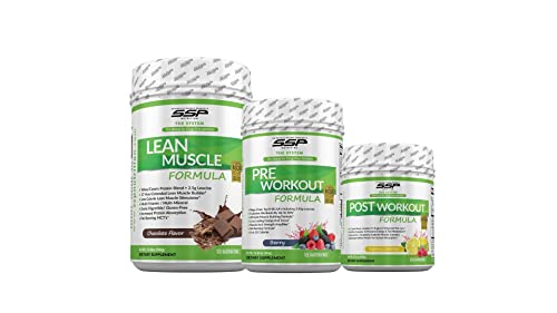 SSP Nutrition - The System Complete Workout Formula | Certified Drug Free Supplements to Gain Strength, Endurance & Mass | Pre Workout, Post Workout & Lean Muscle Building System | 3 Full Canisters