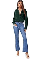 MakeMeChic Women's Satin Silk Long Sleeve Blouse