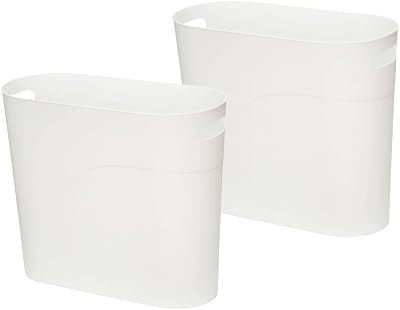 Caxmtu 10L Small Plastic Bathroom Bin with Handles 2 Pack White