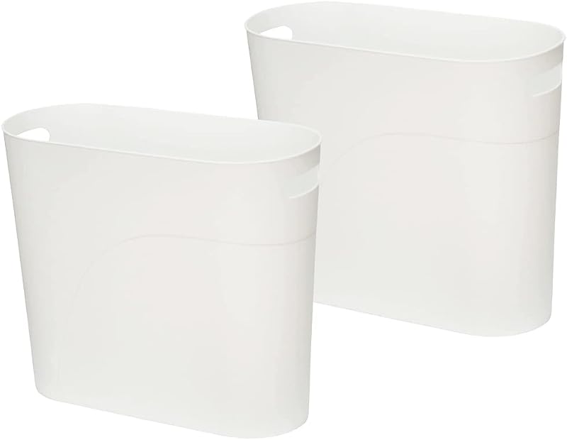 Caxmtu 10L Small Plastic Bathroom Bin with Handles 2 Pack White