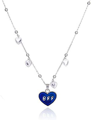 Zhenhui Best Friends Mood Pendant Necklace - Funny Friendship Necklace Colored Mood Change Color BFF Necklace Perfect Friendship Graduation Gifts for Girls, Sisters, Women, Silver Tone 18”(Heart BFF)