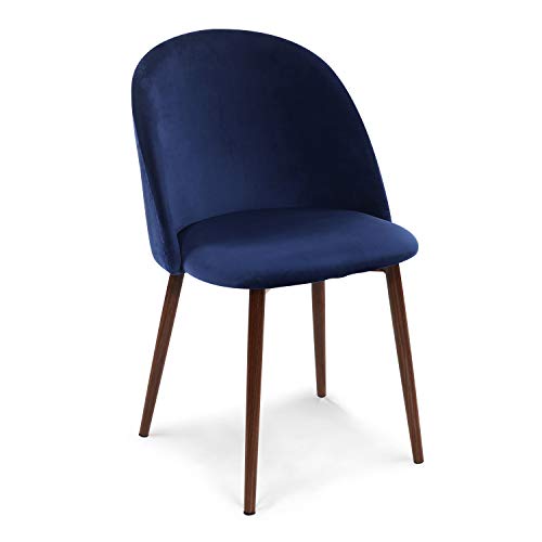 EdgeMod Sedona Velvet Dining Chair, Space Blue/Walnut MustHaves at Home