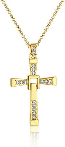 Grace Angel Brilliant Jewelry AAA Cubic Zirconia Cross Pendant Necklace Gold Plating GAN003 (Gold)