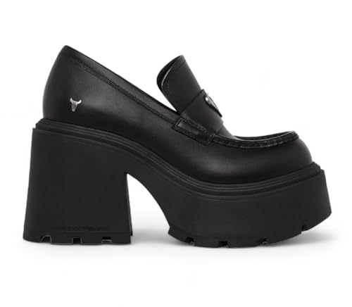 Windsorsmith Womens Black Leather Platform Loafers Shoes - Spolied