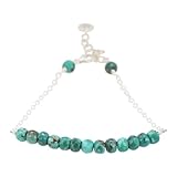 Faceted Turquoise Gemstone Bead Bracelet on Sterling Silver Link Chain in Adjustable Lengths of 6.5 - 7.5 inches and 7.5 - 8.5 inches by Zoe and Piper, #7071 (7.5 Inches)