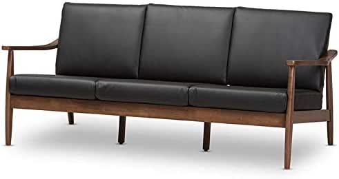 Amazon Com Baxton Studio Venza Faux Leather Sofa In Black And