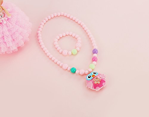image for PinkSheep Owl Necklace and Bracelet Sets, Little Girls Jewelry In Box,