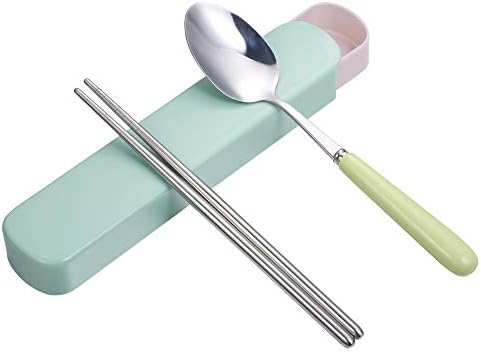 Reusable Flatware Set ，Ccinny 2PCS Stainless Steel Ceramics (Spoon, Chopsticks) Portable Travel Utensil Set for Travel/Camping, Office Lunch With Carry Box