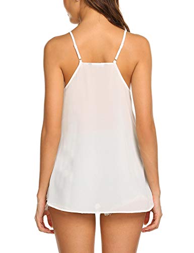 SUNAELIA Women Sleeveless Strap Tank Top Camisole Chiffon Summer V Neck Casual Solid Loose Blouse Shirts White
