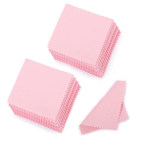 SEVENWELL 50pcs Jewelry Cleaning Cloth Pink Polishing Cloth for Sterling Silver Gold Platinum Small Polish Cloth 8x8cm