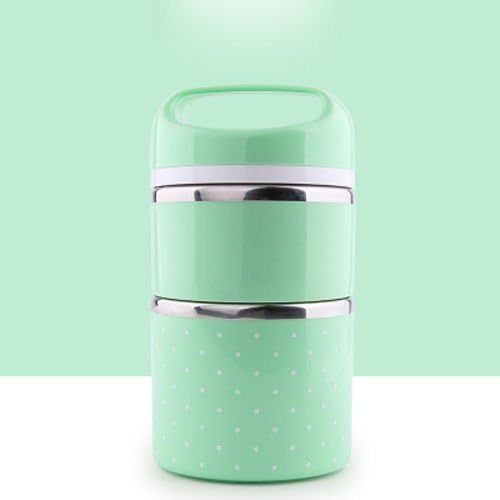 Lunch box adults kids men women bento containers girls Stainless Steel Thermos Portable 2 Layer Thermos Insulated Green