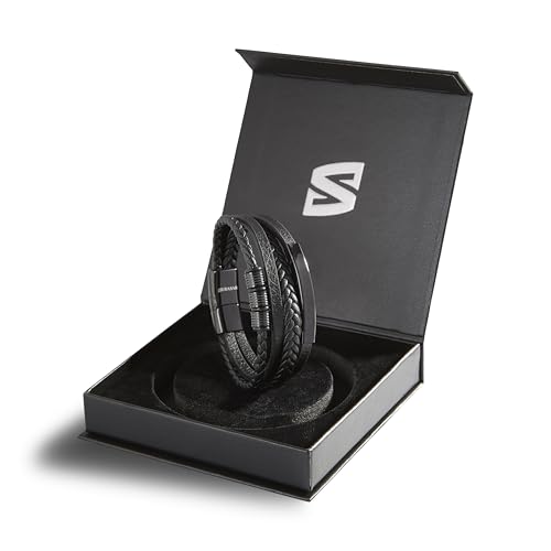 SERASAR Men's Leather Bracelet Magnetic Clasp Stainless Steel | Shining Genuine Cowhide Leather | Braided Style Bracelets | Jewellery Gift Box Included | Fashion Accessories For Men