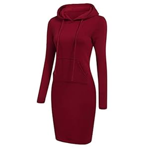 SODSIM Bodycon damesjurk met capuchon, sweatshirt jurk met capuchon en zak, lange capuchontrui