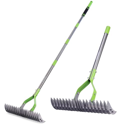 WORKPRO Lawn Scarifier Rake 178 cm, Dethatcher Heavy Duty Rake with Adjustable Head and Telescopic Handle, for Removing Dead Grass, Cutting Remains and Loosening the Soil | Heavy duty rakes with adjustable head to remove dead grass and clippings, loosen soil