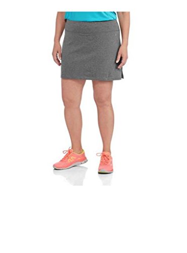 Danskin Now Women's Plus Size Adjustable Waist Hidden Pocket Basic Knit Skort (2X Plus, Grey)