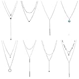 Coolcoco Fashion Metal Silver Choker Necklace Set with Pendant for Women (8 Pieces/Set)