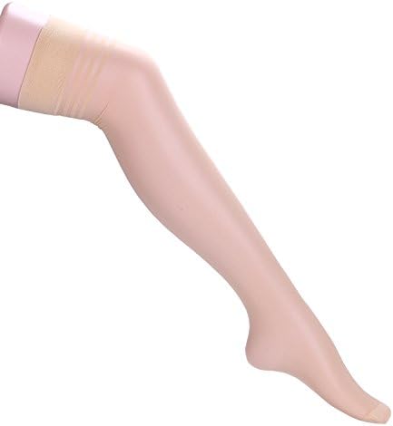 Elitimmy Lady's Stay Up 3 Pairs Packs Thigh High Stockings with Stripe Top (Nude)