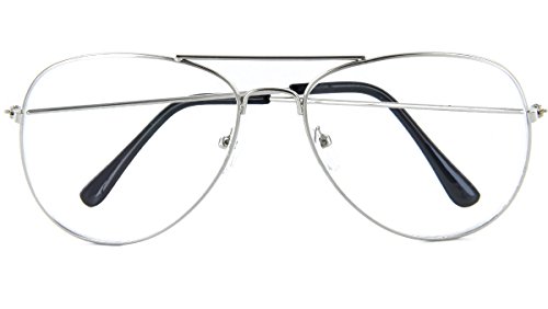 New Non-Prescription Premium Aviator Clear Lens Glasses (0Silver, 55)