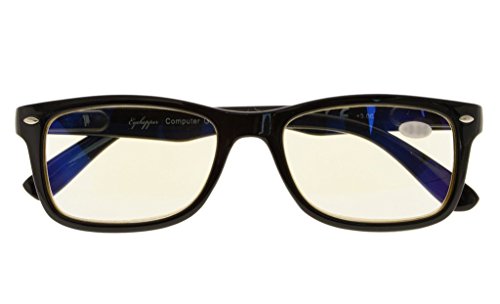 Reduce Eyestrain,Anti Blue Rays,Spring Hinges Unisex Computer Reading Glasses(Black,Amber Tinted Lenses) +1.25