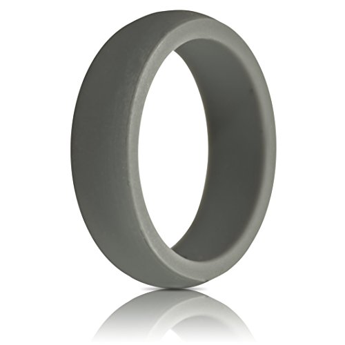 Womens Silicone Wedding Ring (Wedding Band) - Premium Edition - 5.5mm Wide, 2.5mm Thick - Super Strong Silicone (Grey, 10)