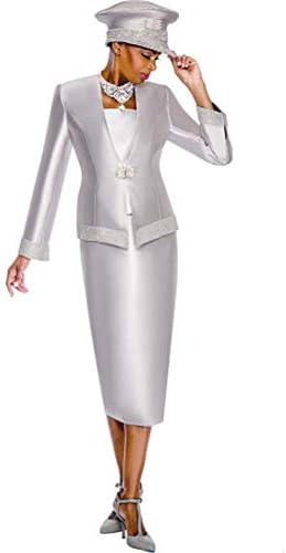 Kueeni Women Church Suits with Hats Church Dress Suit for Ladies Formal Clothes White
