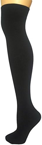 Women's Solid Color Opaque Over Knee High Stockings Socks (Black)