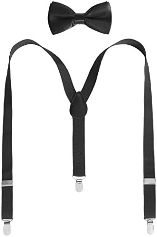 JustinCostume Kids or Boys Bow Tie and Suspenders Set (Black)
