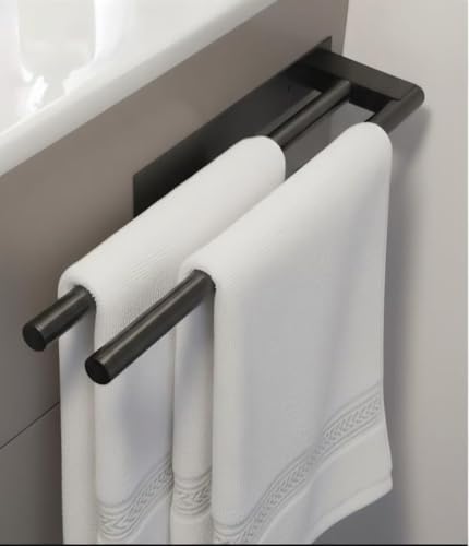 LD3W Black Stainless Steel Towel Rack, Rust Resistant, Easy Installation Either By Screw Or Self-Adhesive, Compact Design, Durable Towel Rack, Bathroom Or Kitchen (Black)