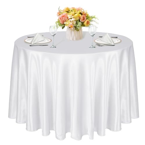 Satin Round Tablecloth White 120 Inch