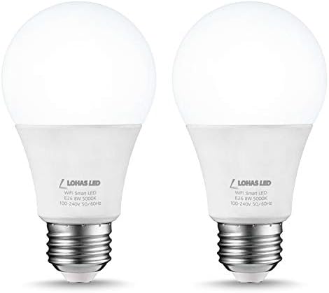 LOHAS Smart Light Bulb, A19 WIFI Control LED Light Bulb, E26 Base Alexa Compatible Light Bulb, Daylight 5000k Smart phone Remote Control Light, 50W Equivalent LED Light 8watt, Dimmable with APP 2Pack