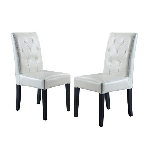 Great Deal Furniture 213818 Waldon Ivory Leather Dining Chairs w/Tufted Backrest (Set of 2