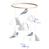 Sorrel + Fern Baby Crib Mobile, Wooden Nursery Decor (Birds and Clouds) | Baby Shower Gift, Boys &amp; Girls, Handmade, Eco-Felt, Unfinished Wood, Fits Bassinets, Nursery Decoration, Gender Neutral