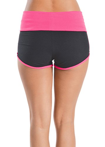 Women Active Sports Tops T-shirt and Dolphin Mini Shorts-YP-PinkLarge