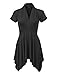 WT1120 Womens Cross V Neck Short Sleeve Empire Line Panel Tunic Top L Black
