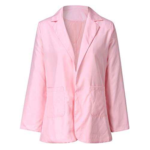 WUAI-Women Long Blazer Work Office Long Sleeve Open Front Cardigan Jacket Suit Plus Sizeï¼ˆPink,XXX-Large