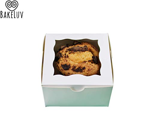 Bakery Boxes with Window 4x4x2.5â€ by BakeLuv | BUNDLE: 50 pack Cake Boxes + 50 pack Round Mini Cake Boards | Small Bakery Boxes, Cookie Boxes, Cake Boxes, Pastry Boxes, Treat Boxes, Window Boxes