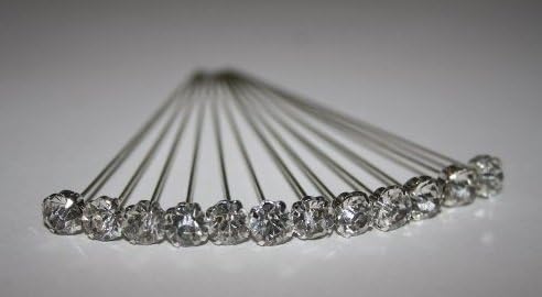 Quality 12 Diamante diamonte pins Buttonholes Wedding flowers 1.5 inch, 4mm head