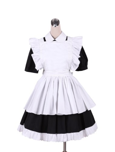 antaina Black Cotton White Apron Gothic Victorian Maid Lolita Cosplay Dress